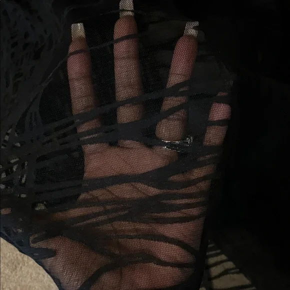 Chic Black Mesh Transparent Midi Dress with attached bottoms and belt - Picture 3 of 7